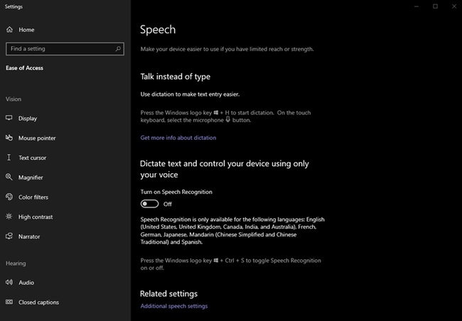 Windows - Speech | Dictate Feature