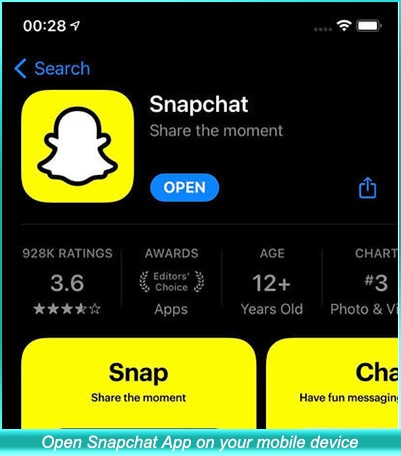 Open the Snapchat app on your mobile device
