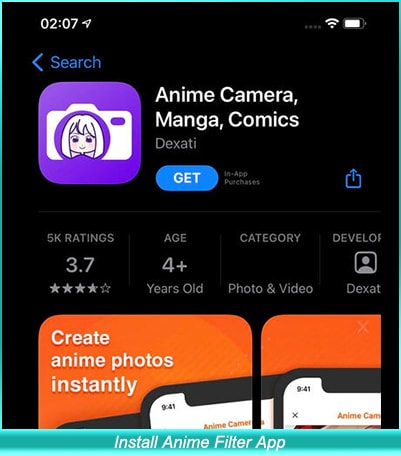 Instale o aplicativo de filtro de anime