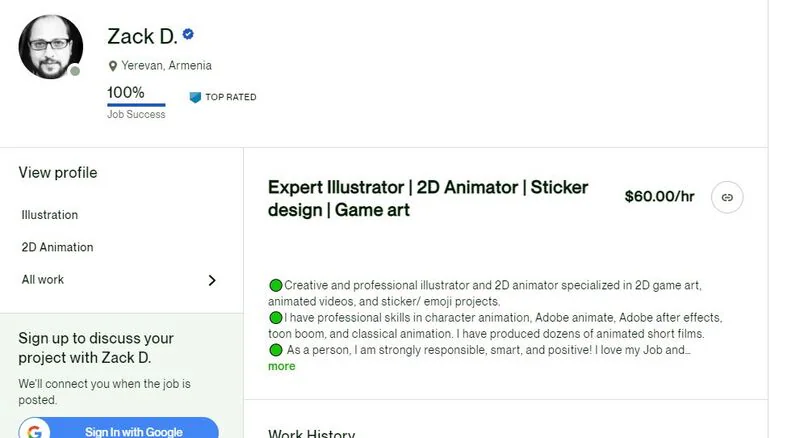 servicio de animación de juegos 2D de upwork