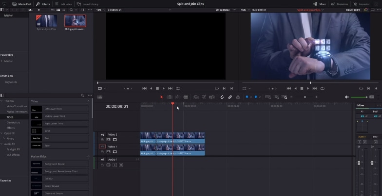 Einen Clip in Davinci Resolve teilen