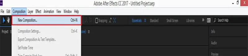 nuova composizione after effects