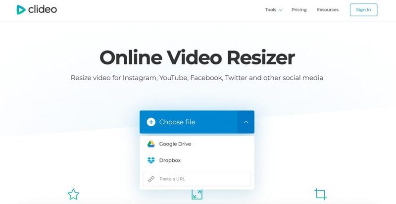 Clideo online video resizer