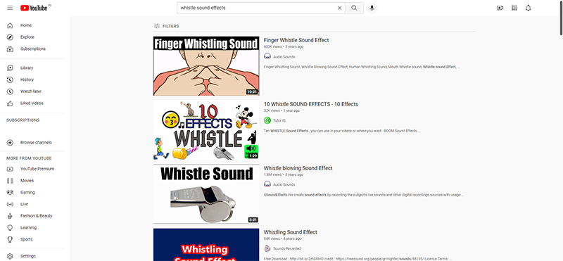 YouTube For Whistle Sound Effects