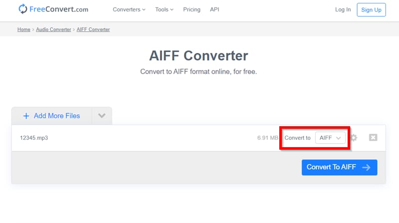 Set Output Format to AIFF