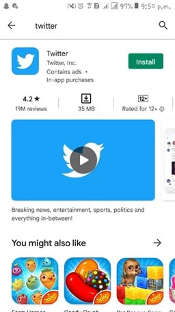 Install twitter from playstore