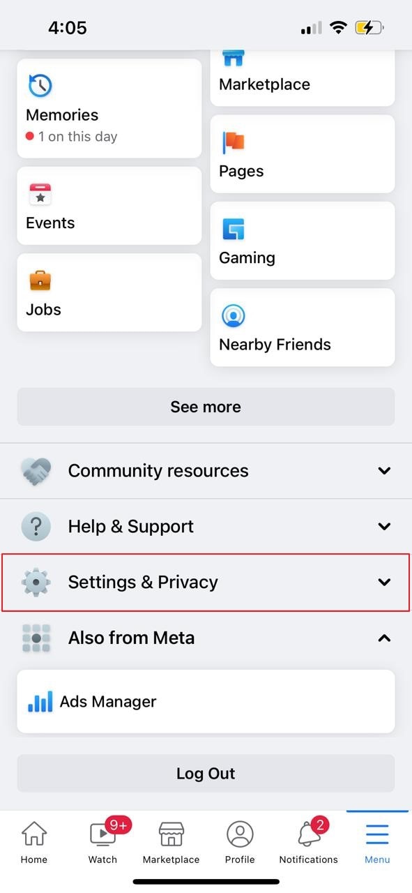 open fb settings and privacy