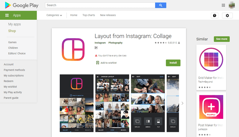 Layout from Instagram - Créateur de collages