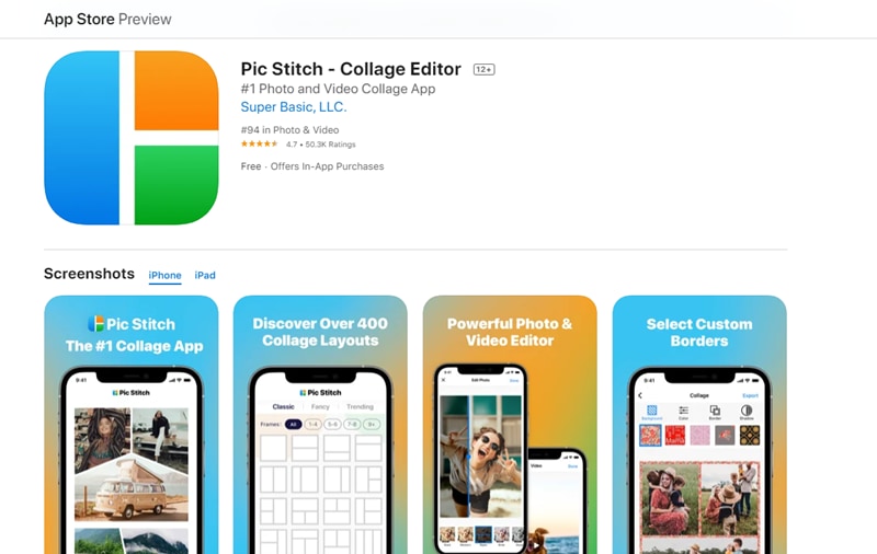 Pit Stitch — App de Collage iPhone