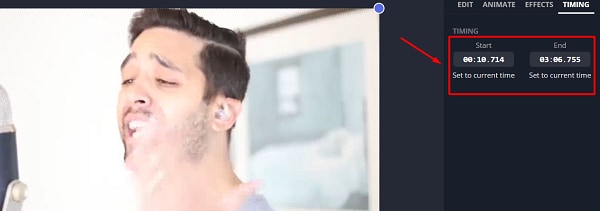 use timing to trim video with kapwing - set time range
