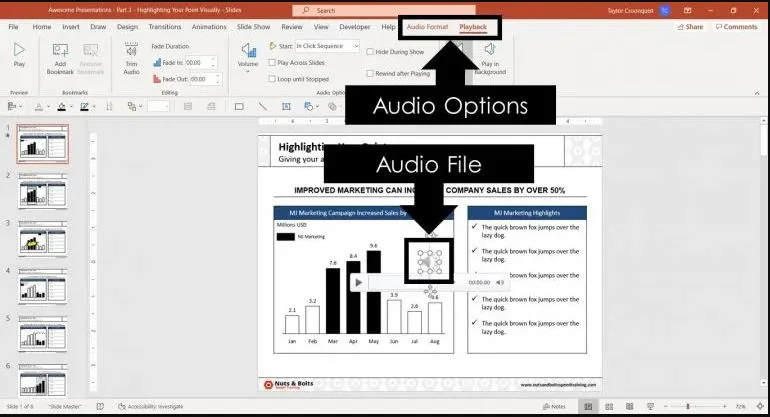 Opciones de audio de ppt