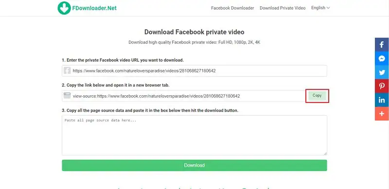 copiar el código fuente del vídeo privado de fb