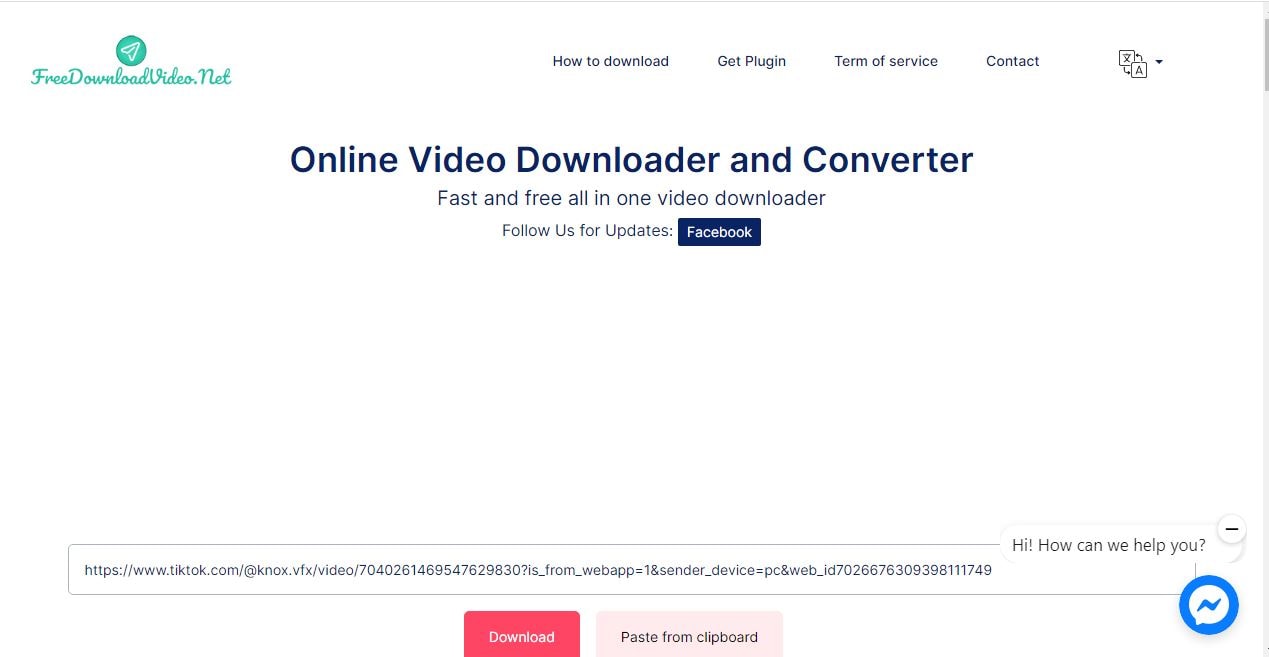 Screenshot der Seite Freedownloadvideo.net zum Einfügen des URL-Links 