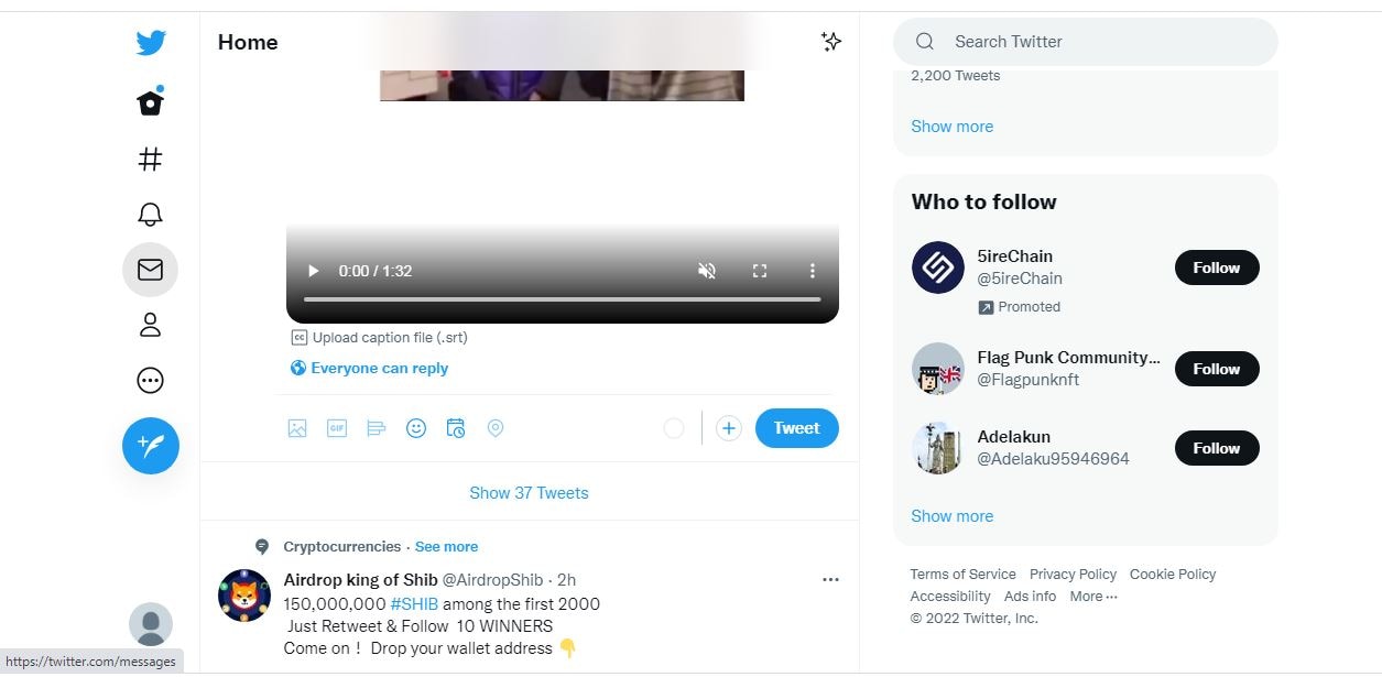 Twitter-Oberfläche, die zeigt, wie man ein Video twittert 