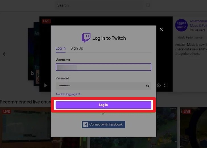 accesso all'account twitch