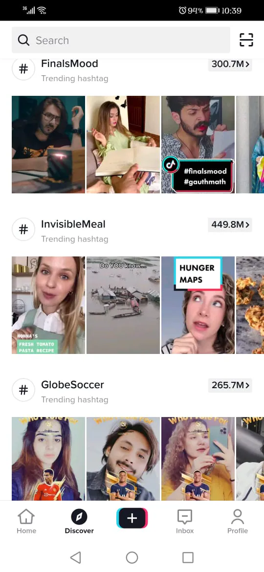 قم بزيارة صفحة discover على tiktok