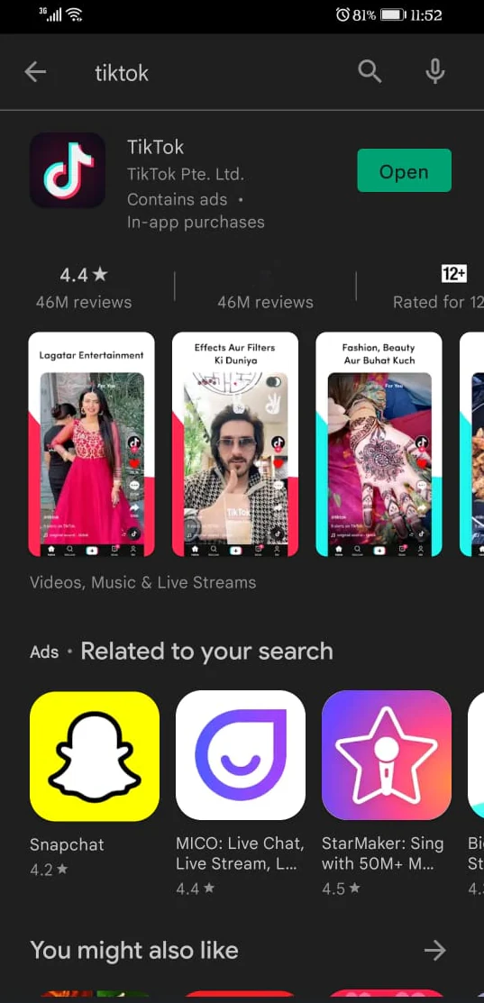 scarica l'app " tiktok "