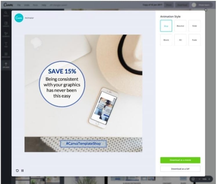 click preview animation canva