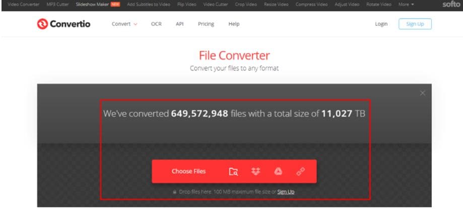 Convertio File Selection Window