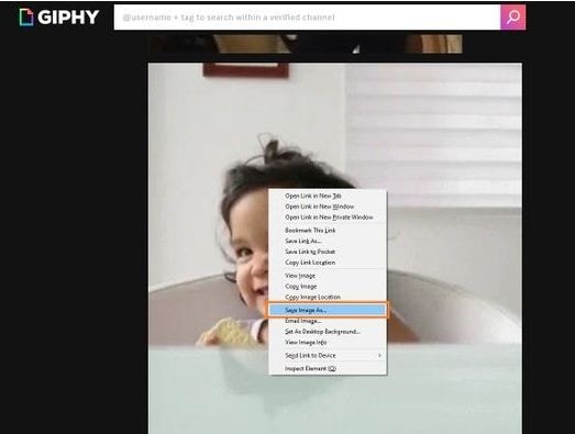 Sito ufficiale di Giphy - Interfaccia di salvataggio video