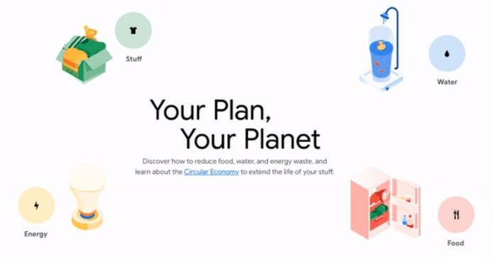 Ejemplos de diseño de GIF: página de inicio del sitio web tu plan, tu planeta de Google 