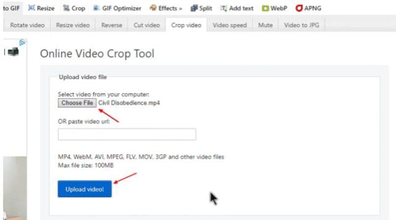 Ezgif Video Crop Tool- Video Upload