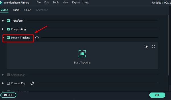 how to blur a moving part in video with filmora - motion checking