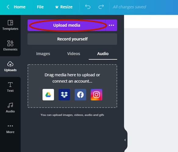 Subida de audio en Canva