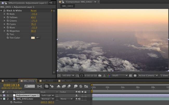 apply cinemtatic color grading to video - change opacity