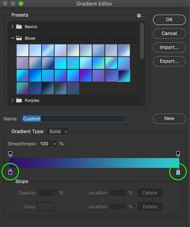 Farbkorrektur in Photoshop - Farbverlauf auswählen