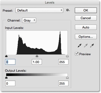 color correction in photoshop - set levels to default