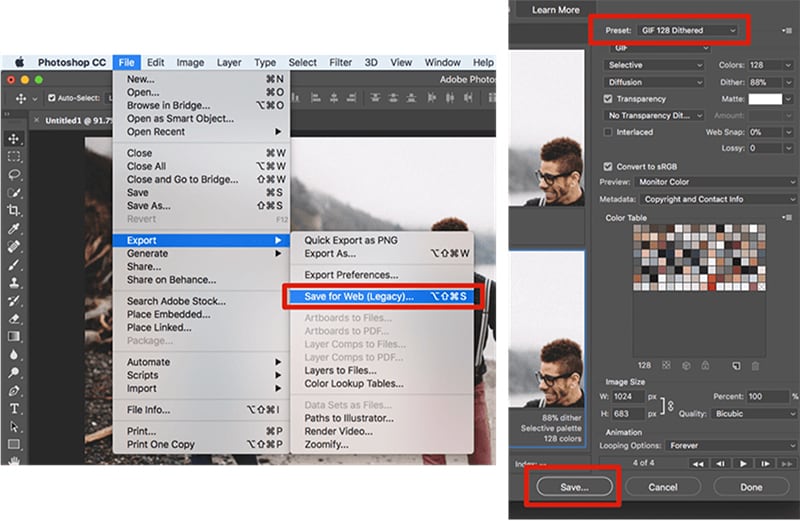 simpan sebagai gif photoshop