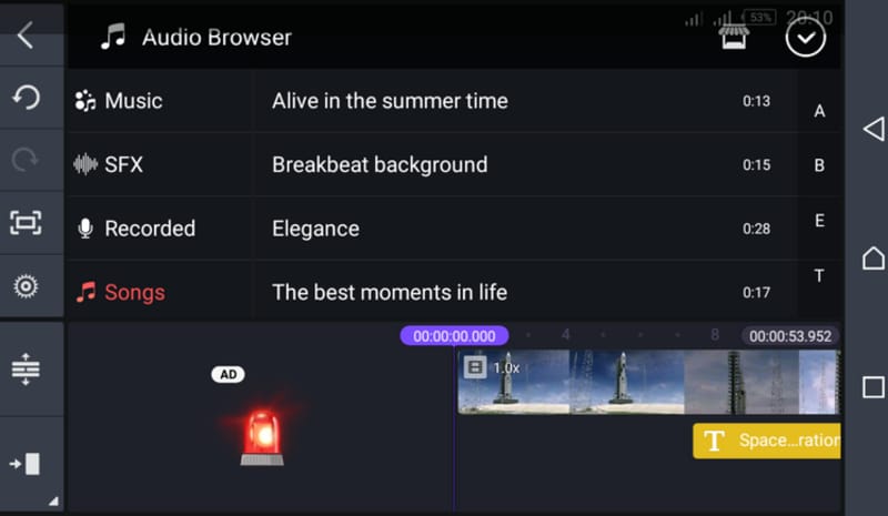 browsing audio on kinemaster app