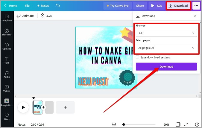 save and download gif canva