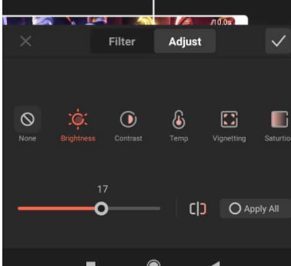 how to brighten a video on Android with FilmoraGo - Use brightness bar