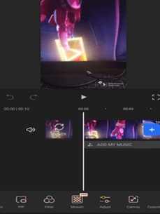 aumentar el brillo de un video en el iPhone con Filmora - Hacer clic en Ajustar