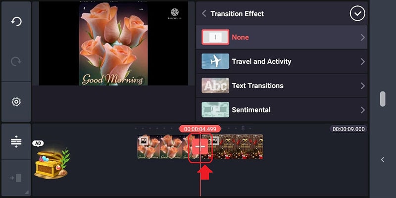 aprire il menu di transizione