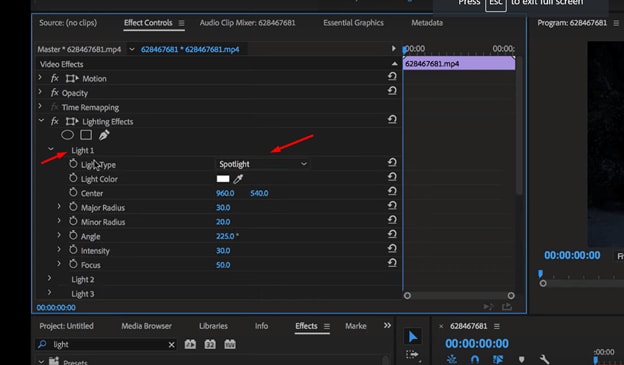 light up a dark video in premiere pro - click the lighting effects