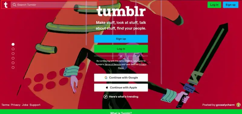 accede a la barra de bÃºsqueda de tumblr