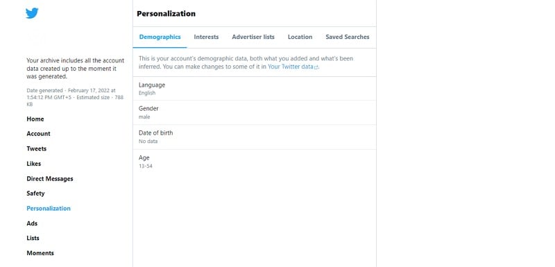 informaciÃ³n de personalizaciÃ³n de twitter