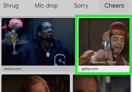 select the gif to be sent
