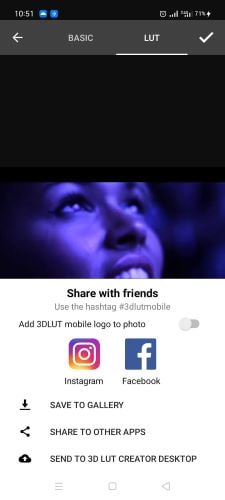 Adjust Video/Photo with 3D LUT Mobile - save