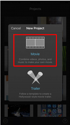 Wählen Sie Film im Bildschirm "Neues Projekt". 