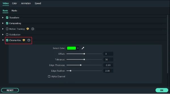 Exporting Transparent Background Videos in Filmora- Chromatic Settings
        Interface