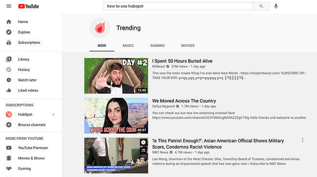 youtube trending page