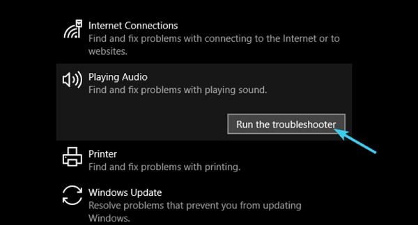 esegui la risoluzione dei problemi audio di Windows