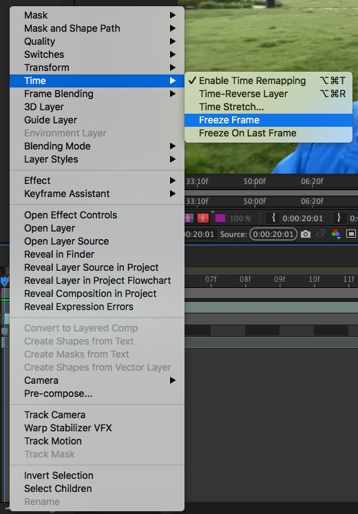 how to freeze-frame in After Effect 01