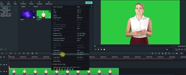 use VHS green screen with Filmora - select green screen