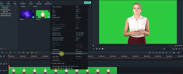 utilisez l'écran vert VHS avec Filmora - sélectionner l'écran vert