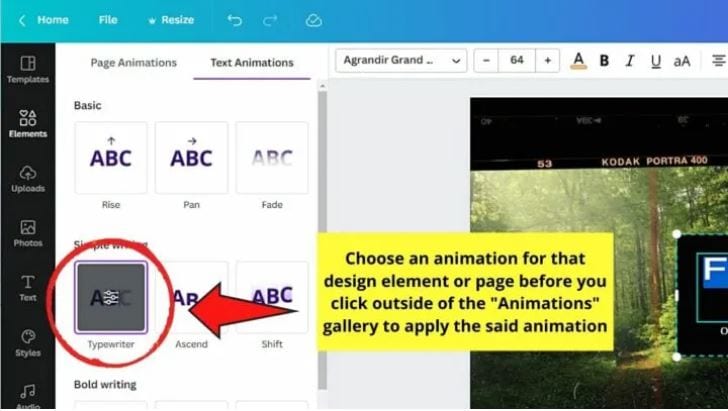 Canva Animated Slideshow Creator - Animationsauswahl